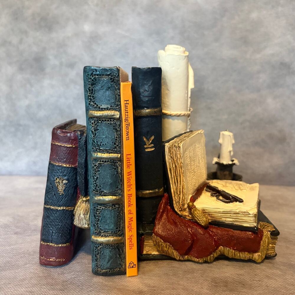 Vintage Bookends Pair Library Dark Academia 1994 Figi Graphics "Antique Books"
